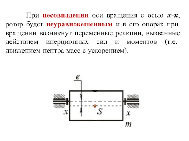 При несовпадении оси вращения с осью x-x, ротор будет неуравновешенным