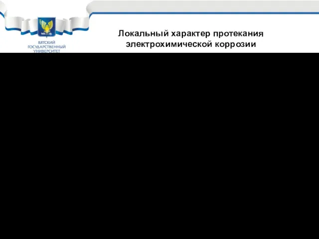 Локальный характер протекания электрохимической коррозии Катодная и анодная реакции коррозионного