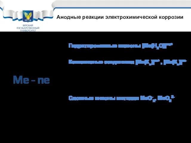 Гидратированные катионы [Ме(Н2О)]ne+ Комплексные соединения [Ме(Кn)]m+ , [Ме(Кn)]m- Оксиды и