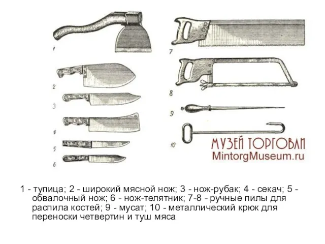 1 - тупица; 2 - широкий мясной нож; 3 -