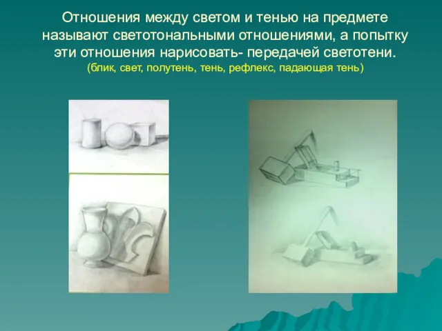 Отношения между светом и тенью на предмете называют светотональными отношениями,