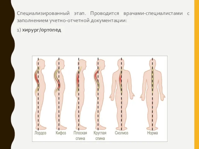 Специализированный этап. Проводится врачами-специалистами с заполнением учетно-отчетной документации: 1) хирург/ортопед