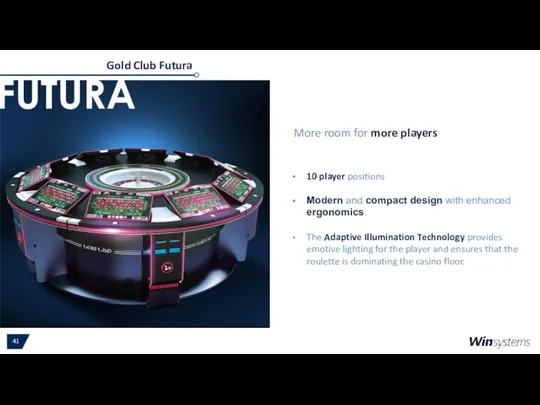 Gold Club Futura 10 player positions Modern and compact design