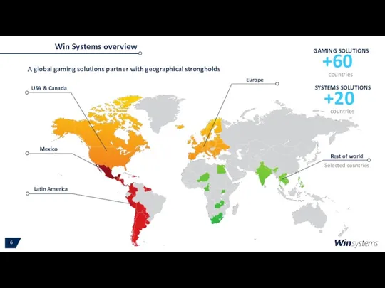 Win Systems overview A global gaming solutions partner with geographical strongholds