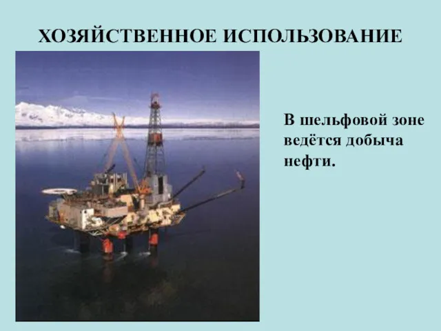 ХОЗЯЙСТВЕННОЕ ИСПОЛЬЗОВАНИЕ В шельфовой зоне ведётся добыча нефти.