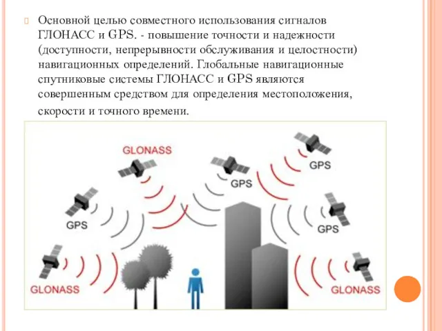 Основной целью совместного использования сигналов ГЛОНАСС и GPS. - повышение