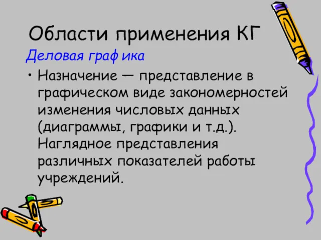 Деловая графика Назначение — представление в графическом виде закономерностей изменения