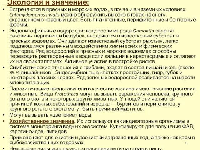 Экология и значение: Встречаются в пресных и морских водах, в почве и в