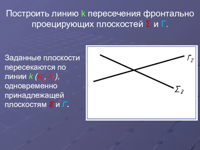 Построить линию k пересечения фронтально проецирующих плоскостей Σ и Г.