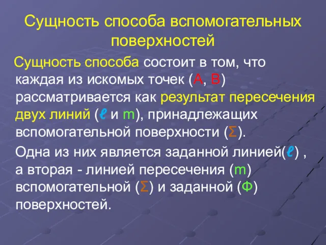 Сущность способа вспомогательных поверхностей Сущность способа состоит в том, что