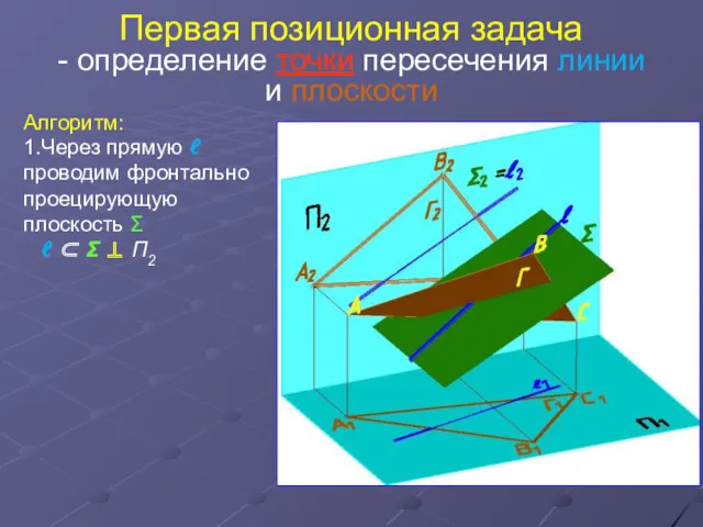Первая позиционная задача - определение точки пересечения линии и плоскости