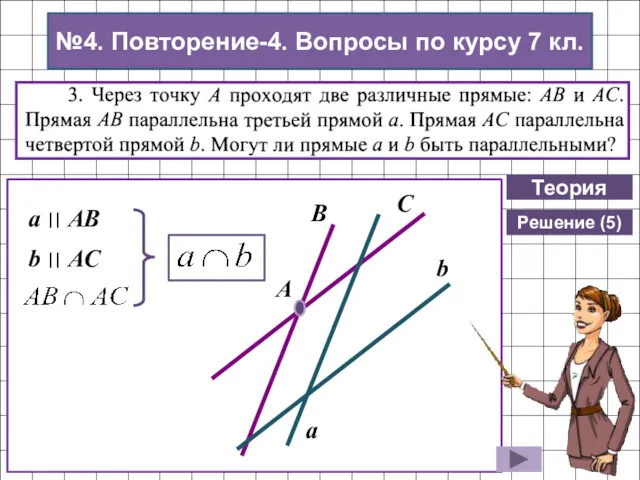 Теория Решение (5) В а b а ׀׀ АВ b