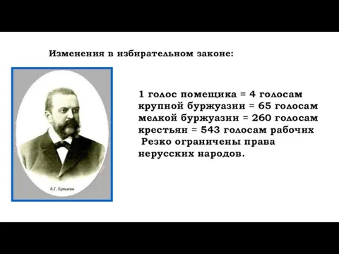 Изменения в избирательном законе: 1 голос помещика = 4 голосам