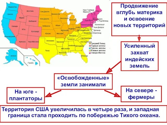 Территория США увеличилась в четыре раза, и западная граница стала