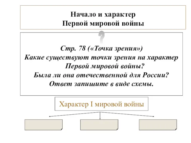 Начало и характер Первой мировой войны Стр. 78 («Точка зрения»)