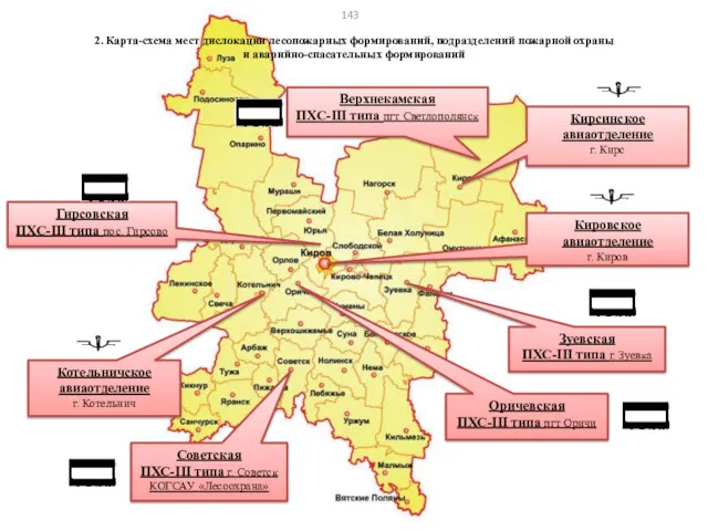 2. Карта-схема мест дислокации лесопожарных формирований, подразделений пожарной охраны и