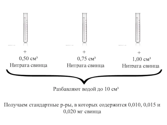 0,50 см³ Нитрата свинца 0,75 см³ Нитрата свинца 1,00 см³