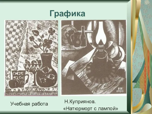 Графика Учебная работа Н.Куприянов. «Натюрморт с лампой»