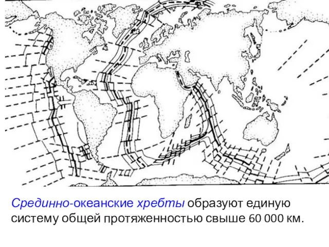 Срединно-океанские хребты образуют единую систему общей протяженностью свыше 60 000 км.