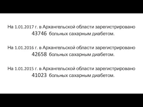 На 1.01.2017 г. в Архангельской области зарегистрировано 43746 больных сахарным