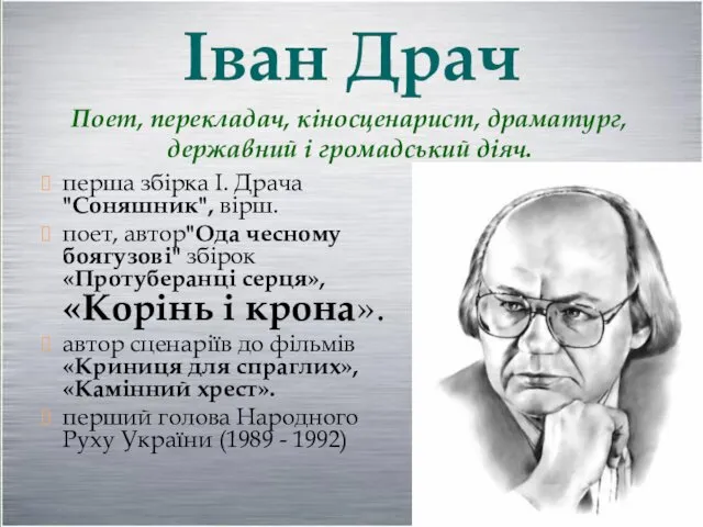 перша збірка І. Драча "Соняшник", вірш. поет, автор"Ода чесному боягузові"