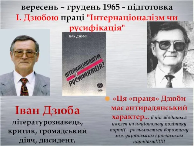 Іван Дзюба літературознавець, критик, громадський діяч, дисидент. «Ця «праця» Дзюби