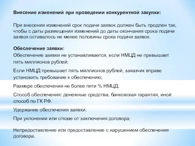 Внесение изменений при проведении конкурентной закупки: При внесении изменений срок