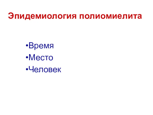 Эпидемиология полиомиелита Время Место Человек