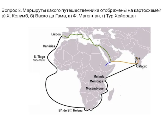 Вопрос 8. Маршруты какого путешественника отображены на картосхеме? а) Х.