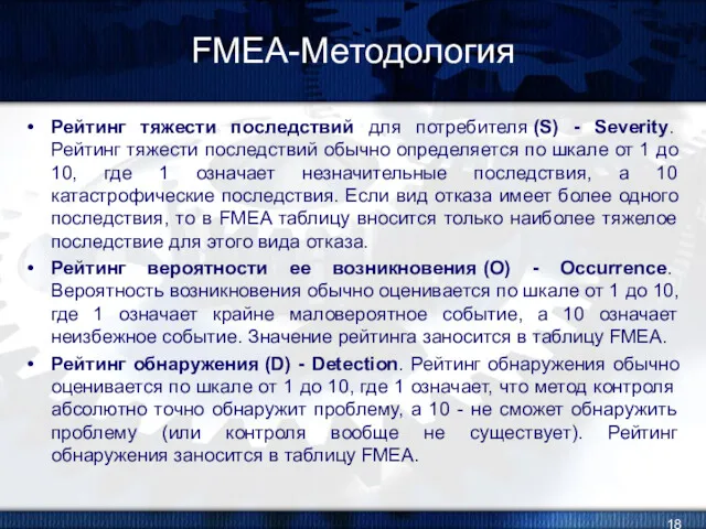 FMEA-Методология Рейтинг тяжести последствий для потребителя (S) - Severity. Рейтинг