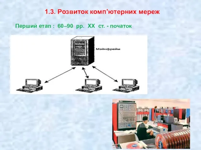 1.3. Розвиток комп’ютерних мереж Перший етап : 60–90 рр. ХХ ст. - початок