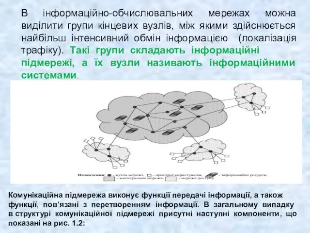 В інформаційно-обчислювальних мережах можна виділити групи кінцевих вузлів, між якими