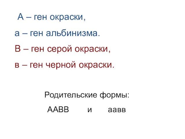 А – ген окраски, а – ген альбинизма. В –