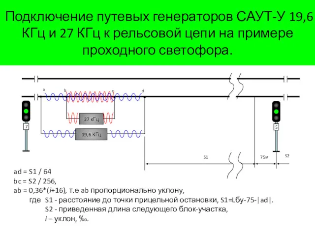 Подключение путевых генераторов САУТ-У 19,6 КГц и 27 КГц к
