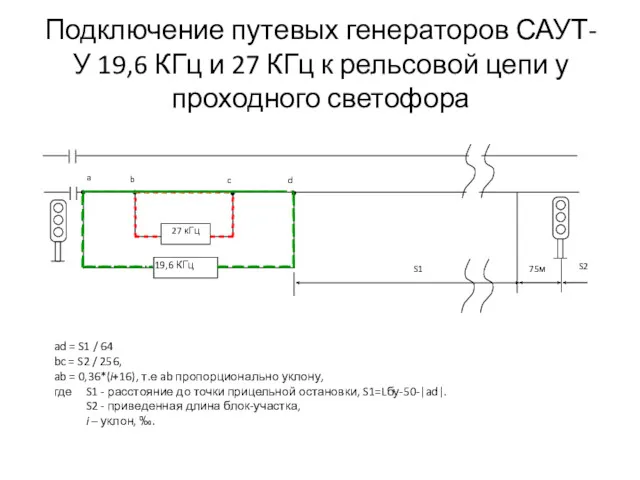 Подключение путевых генераторов САУТ-У 19,6 КГц и 27 КГц к