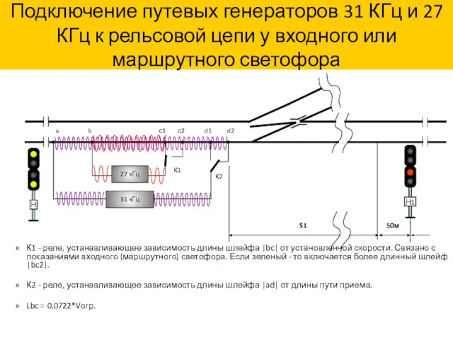 К1 - реле, устанавливающее зависимость длины шлейфа |bc| от установленной