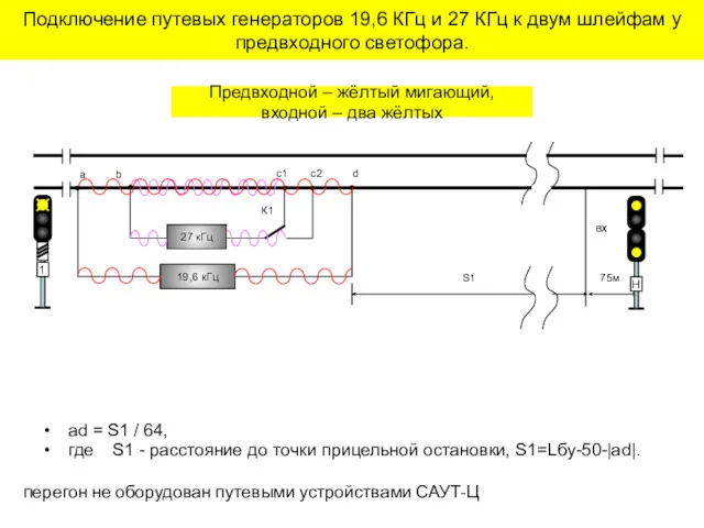 c1 Подключение путевых генераторов 19,6 КГц и 27 КГц к