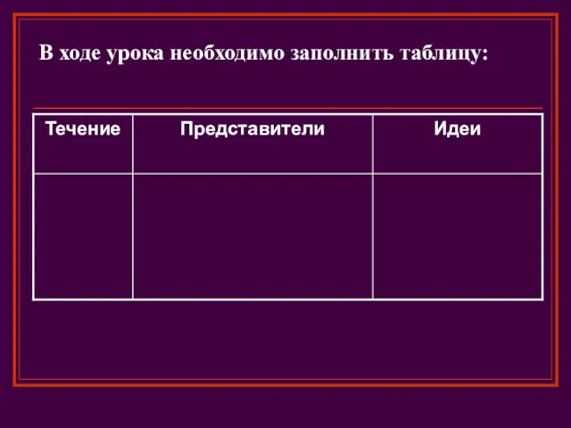 В ходе урока необходимо заполнить таблицу: