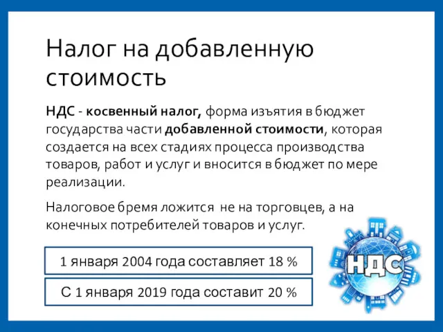 Налог на добавленную стоимость НДС - косвенный налог, форма изъятия