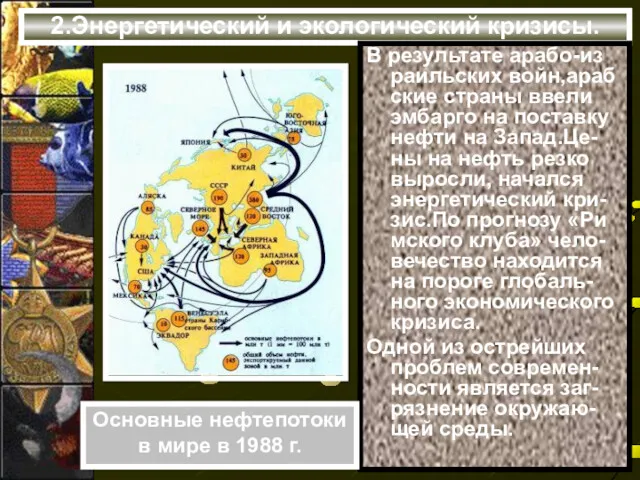 2.Энергетический и экологический кризисы. В результате арабо-из раильских войн,араб ские