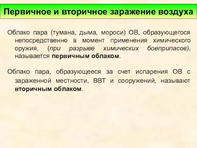 Облако пара (тумана, дыма, мороси) ОВ, образующегося непосредственно в момент