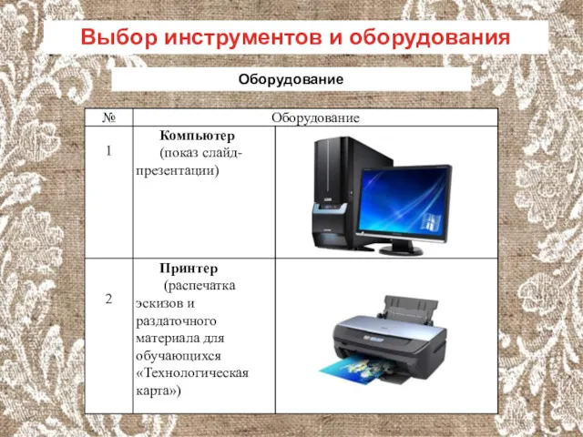 Оборудование Выбор инструментов и оборудования