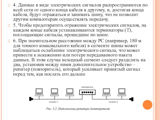 4. Данные в виде электрических сигналов распространяются по всей сети