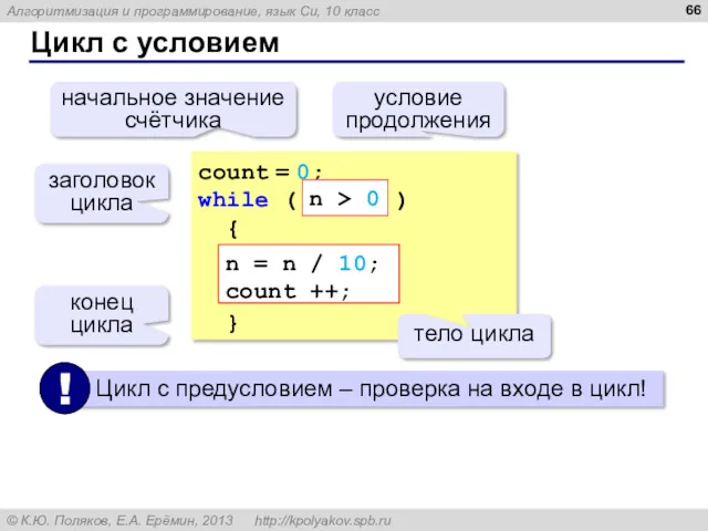 Цикл с условием count = 0; while ( ) {