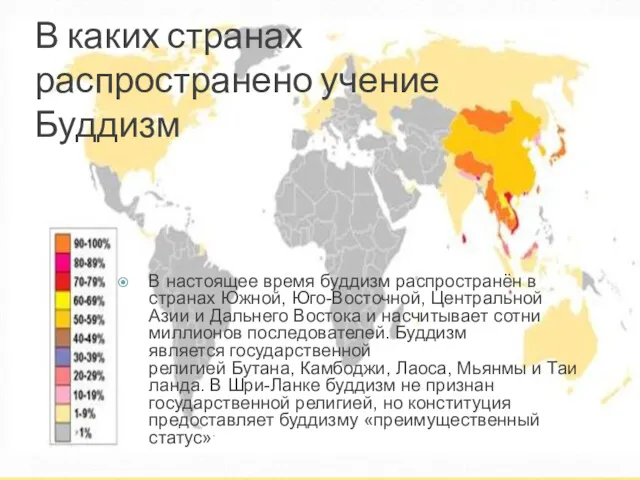 В каких странах распространено учение Буддизм В настоящее время буддизм