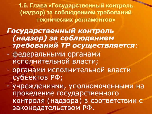 1.6. Глава «Государственный контроль (надзор) за соблюдением требований технических регламентов»