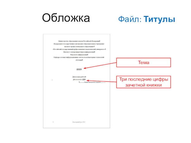 Обложка Тема Три последние цифры зачетной книжки Файл: Титулы