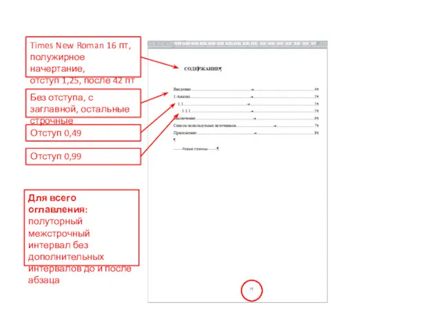 Times New Roman 16 пт, полужирное начертание, отступ 1,25, после 42 пт Без