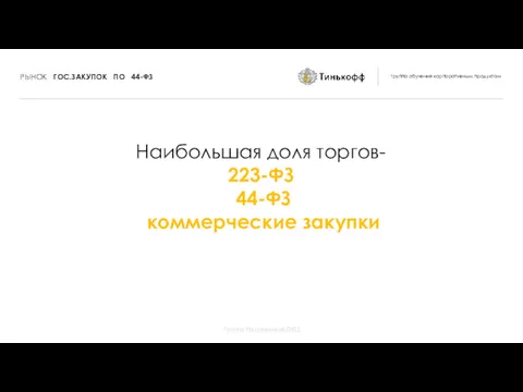 Наибольшая доля торгов- 223-ФЗ 44-ФЗ коммерческие закупки Группа Наставников ДКЦ