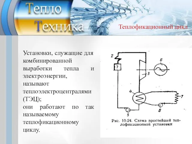 Теплофикационный цикл Установки, служащие для комбинированной выработки тепла и электроэнергии,